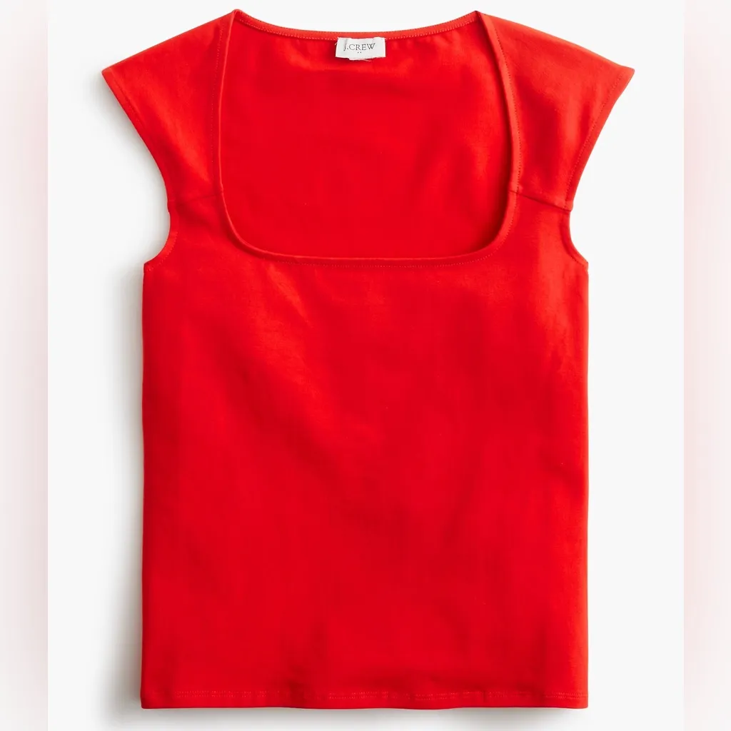 J.CREW Red Cap-sleeve stretch cotton-blend squareneck tank top Size Medium - Image 3