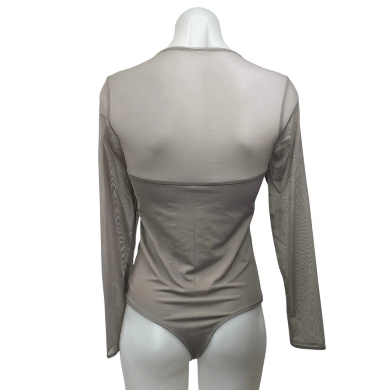 NEW Abercrombie & Fitch Tan Mesh Long Sleeve Square Neck Corset Bodysuit Top M - Image 2