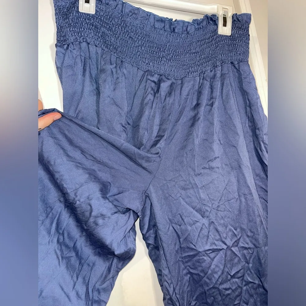 SHEIN Palazzo Wide Leg Ruched Stretchy Waistband Grey Blue Color Pants Size XXL - Image 8