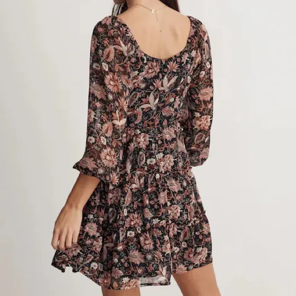 Black Floral Amalia Tiered Mini Dress in Pampas Blossoms - Image 2