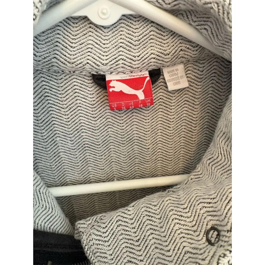 PUMA Women's Gray Herringbone Asymmetrical Moto Jacket Size‎ M - Image 3