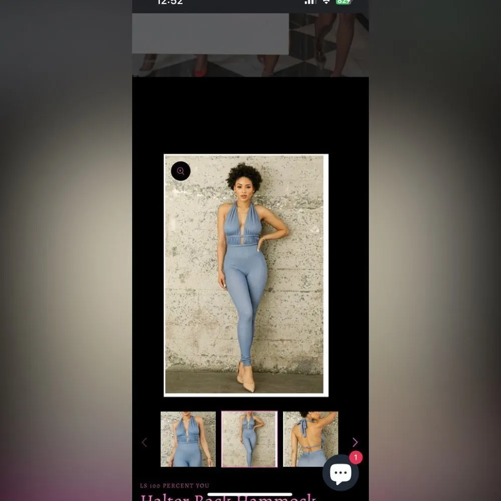 Main Strip Blue Halter Jumpsuit Women’s Size M – Plunge V Neck, Tie Back, Sexy O - Image 7