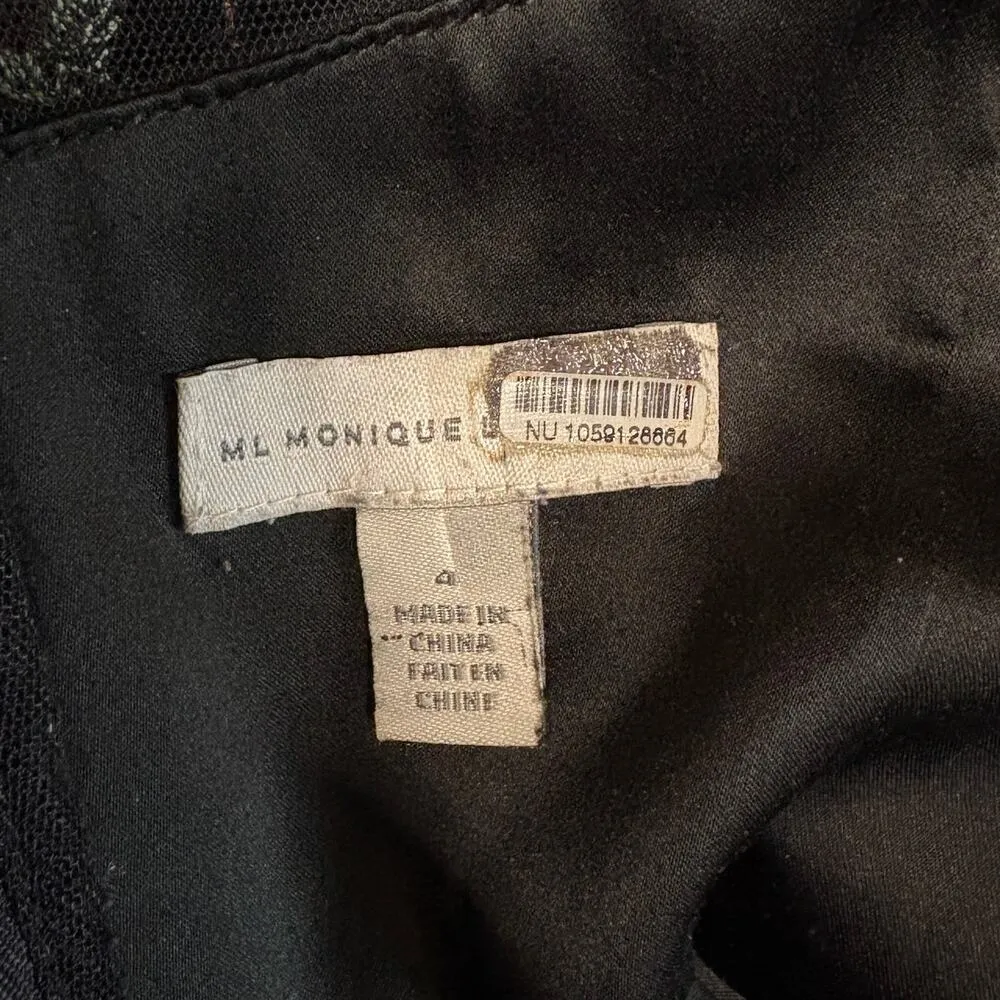 ML Monique Lhuillier Floral Embroidered Tiered Ruffle Maxi Gown Size 4 Black - Image 7