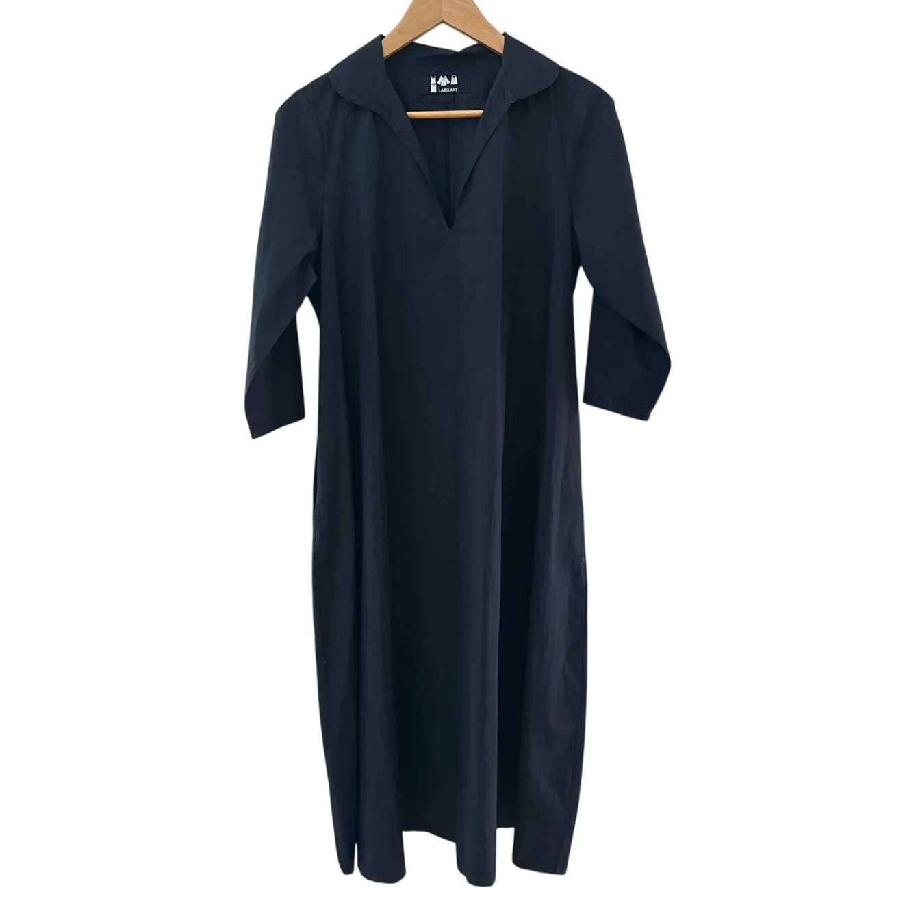 Labo Art 100% Italian Poplin Cotton Clara Midi Dress Black Size Medium - Image 4