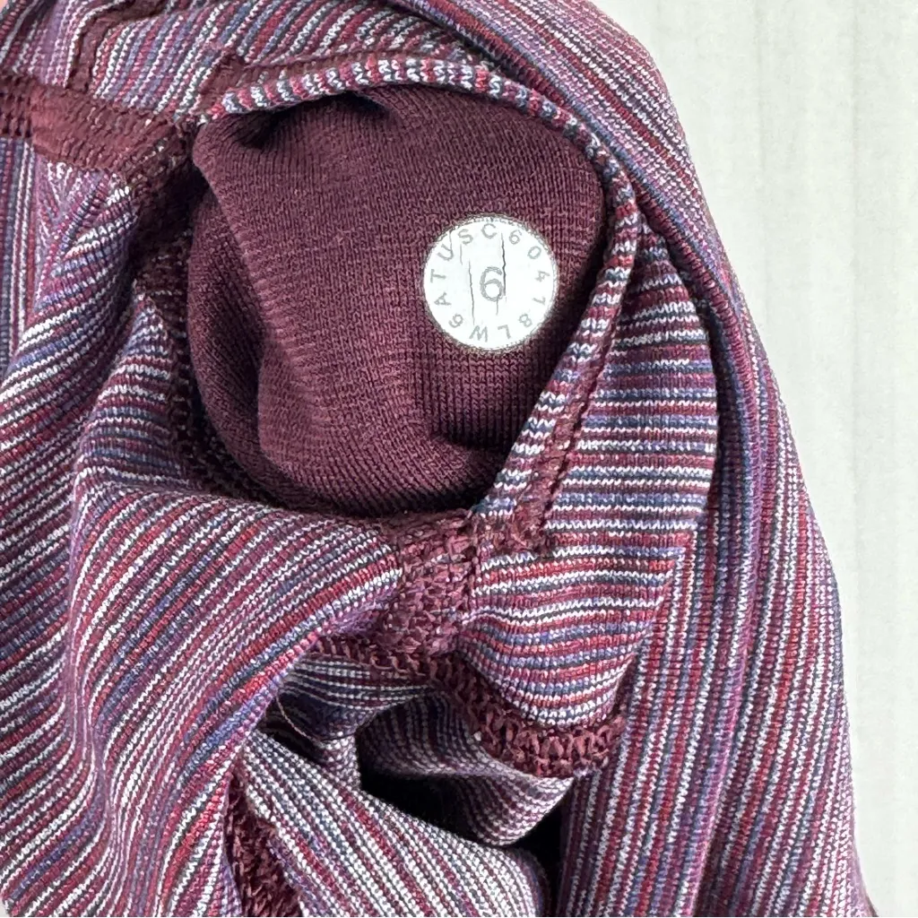 Lululemon Wunder Under Crop High Rise Royal Purple Striped Leggings Size 6 Luon - Image 7