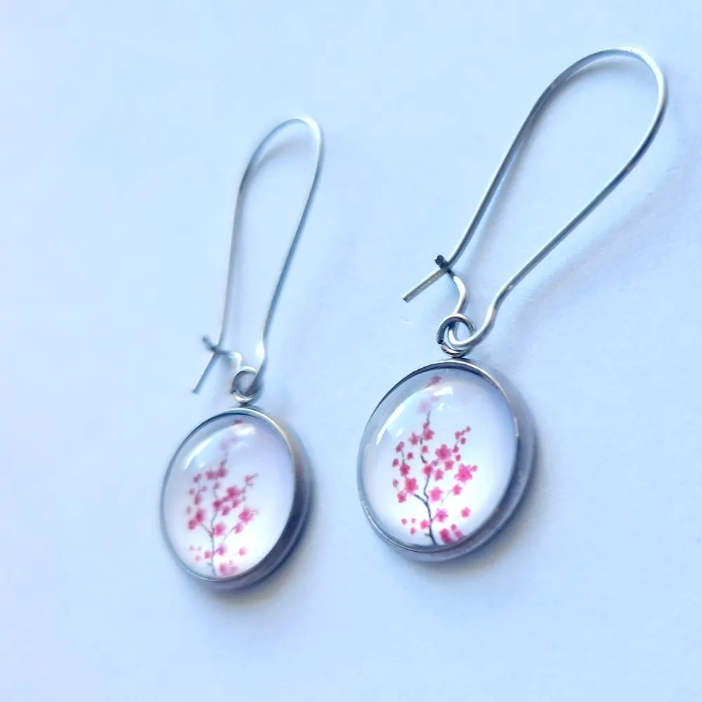 Cherry Blossom Round Latch Back Drop Earrings Pink - Image 3