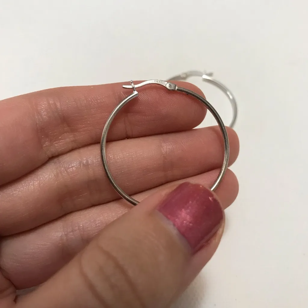 Sterling Silver 925 Basic Everyday Hollow Hoop Earrings - Image 3
