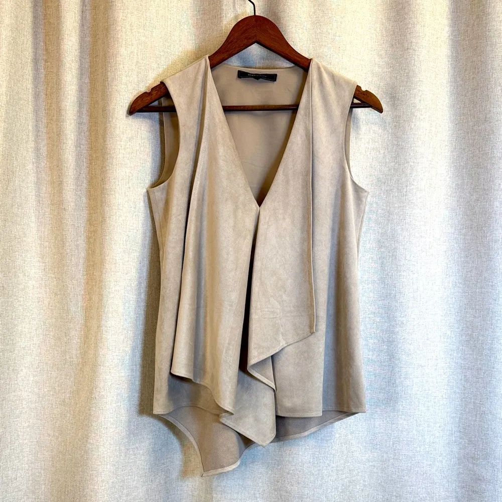 BCBG MaxAzria Light Stone Abby Faux Suede with Ruffle A Symmetrical Cut Tank Top - Image 2