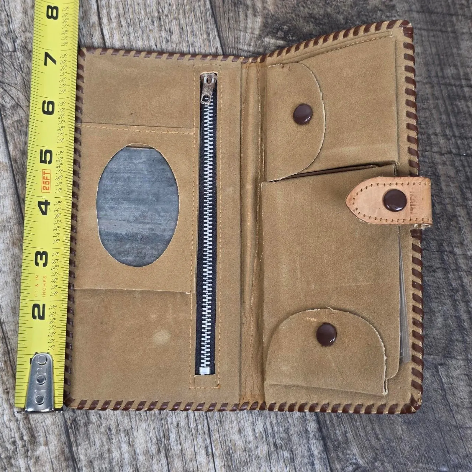Vintage Hand Tooled Leather Western Wallet Film & Prop 1960s 1970s Deer Brown - Image 7