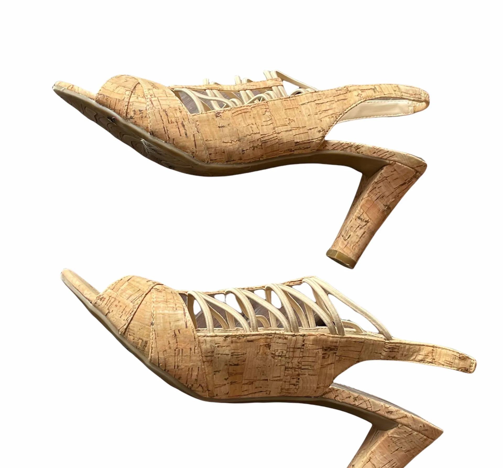 Yera Cork Peep Toe Sling Back Strappy Heeled Sandals - Image 2