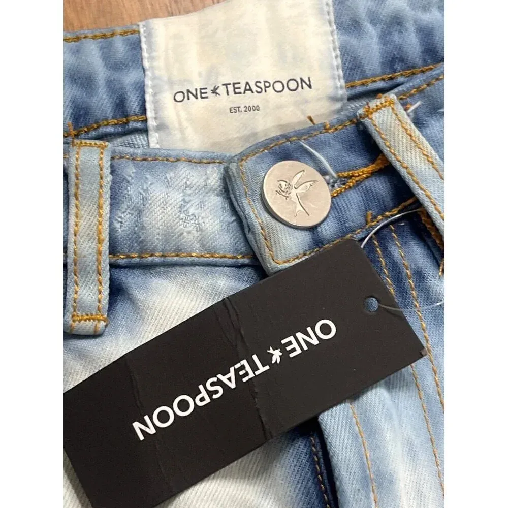 One Teaspoon Bandit High Waist Denim Short in Blue Tornado 25 New Womens Jeans - Image 6