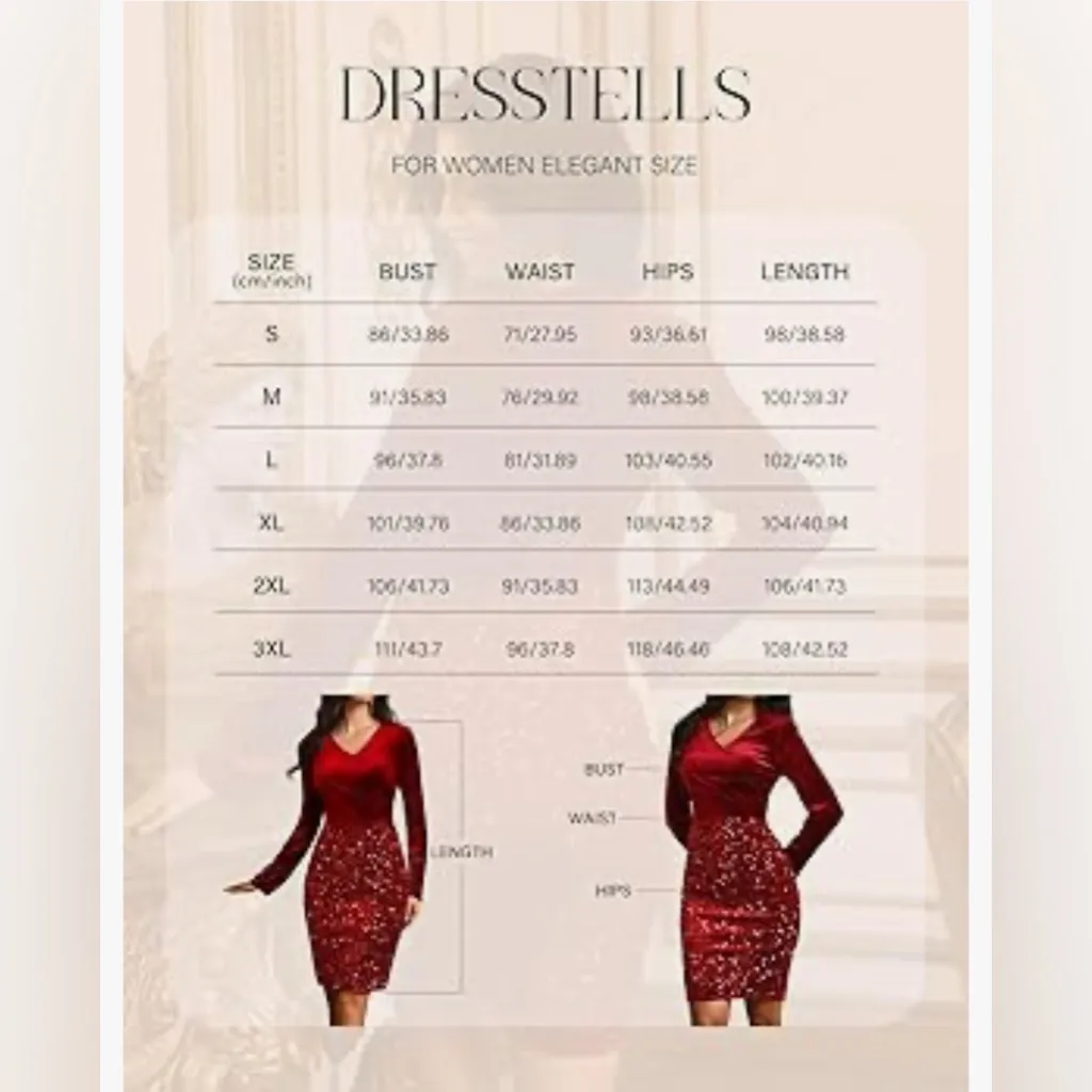 NEW Velvet Sequin V Neck Long Sleeve Winter Dress Holiday Christmas Dress S Red - Image 3