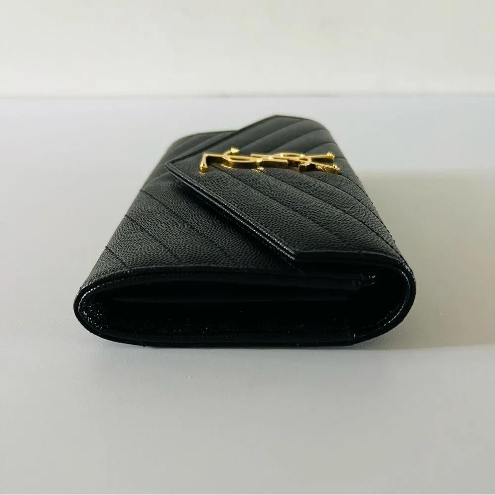 SAINT LAURENT Black Monogramme Logo Leather Flap Wallet - Image 5