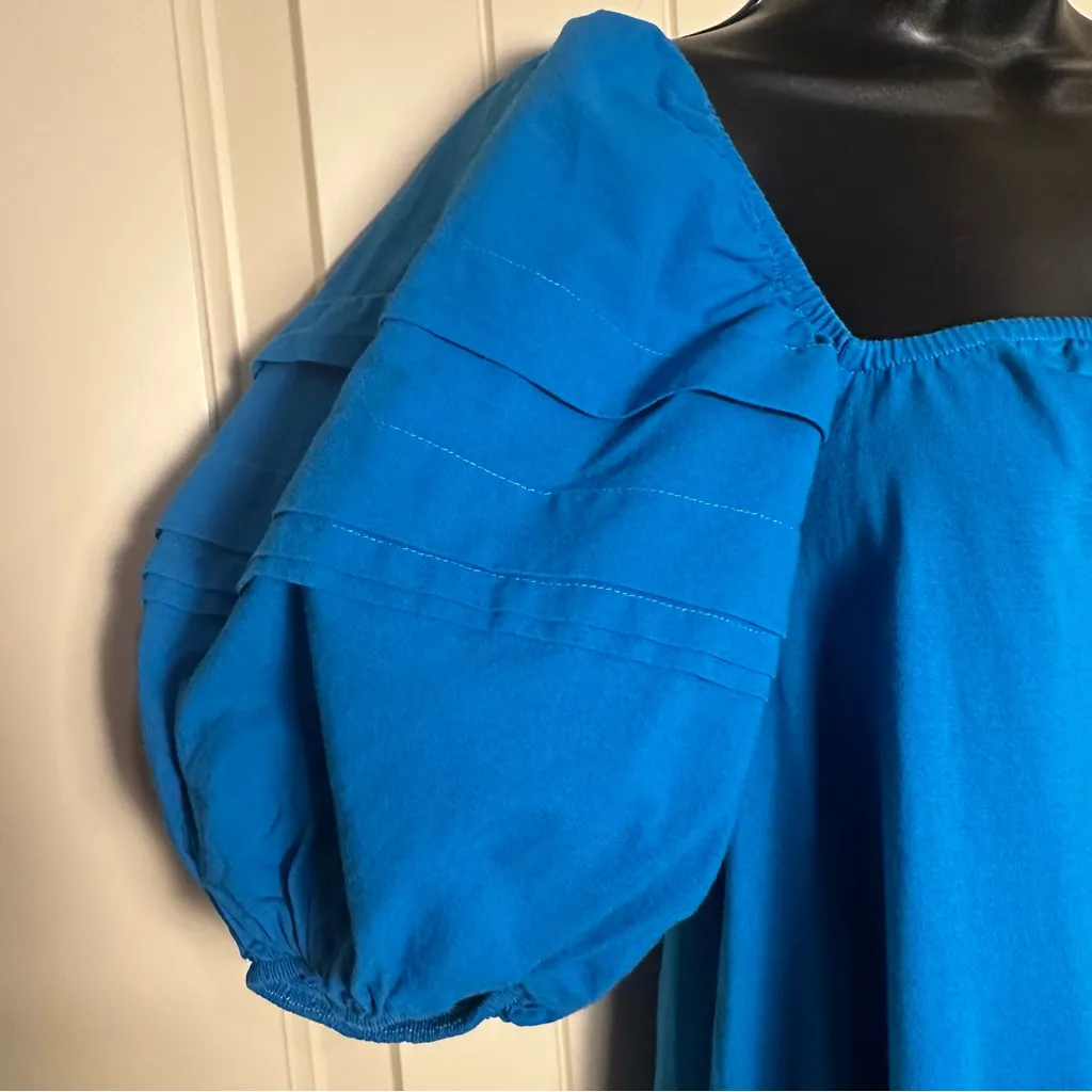 Zara Vibrant Blue Puff-Sleeve Mini Dress Small Square Neck Tie Back $70 GUC - Image 7