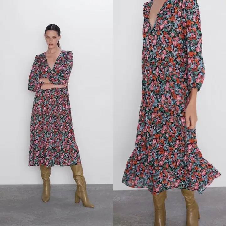 Zara Women’s The ROSSIE  Floral print V-Neck Satin Flowy  Dress NWT - Image 2