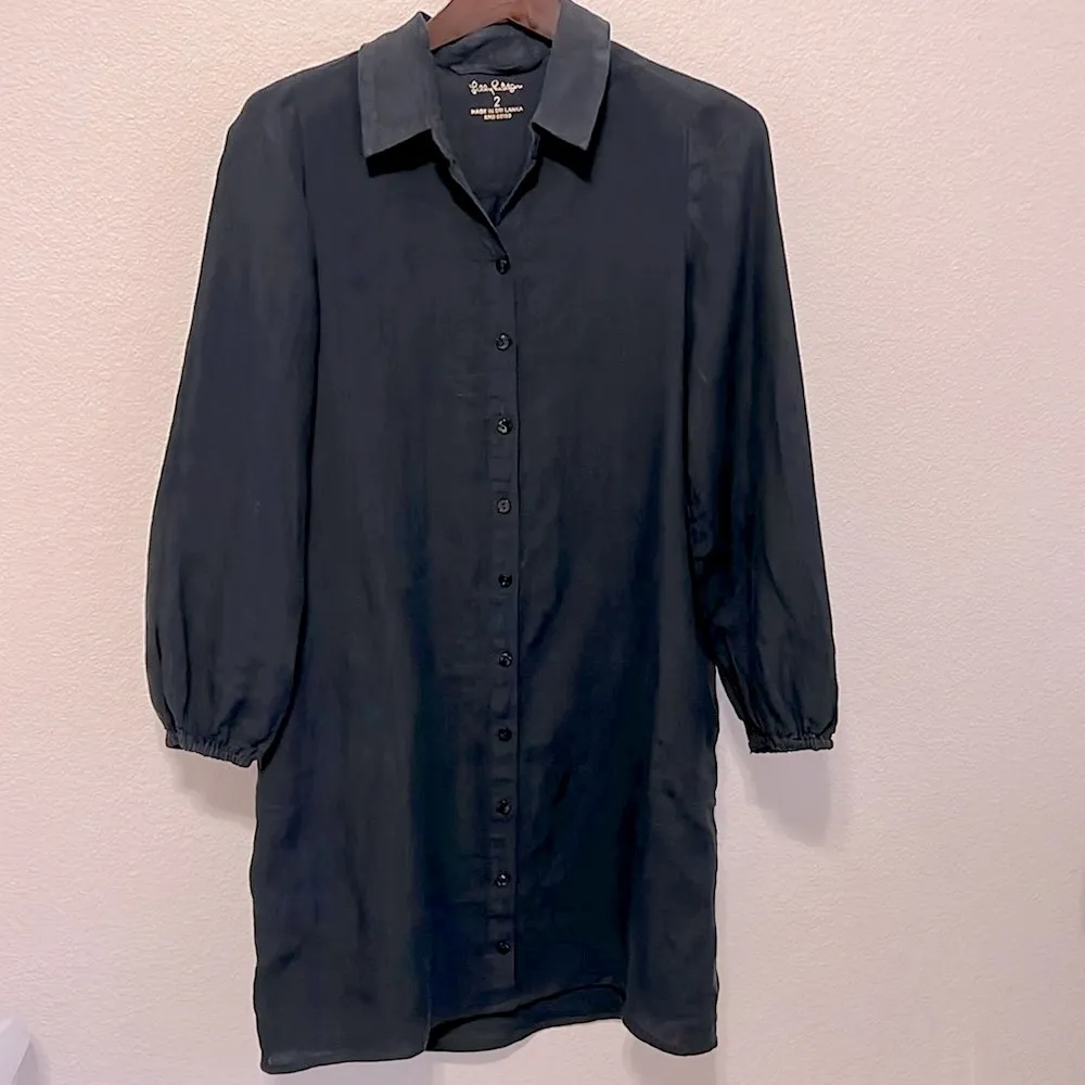 Lilly Pulitzer Bethanne Knee Length Dress, buttondown, black, pockets, size 2 - Image 4