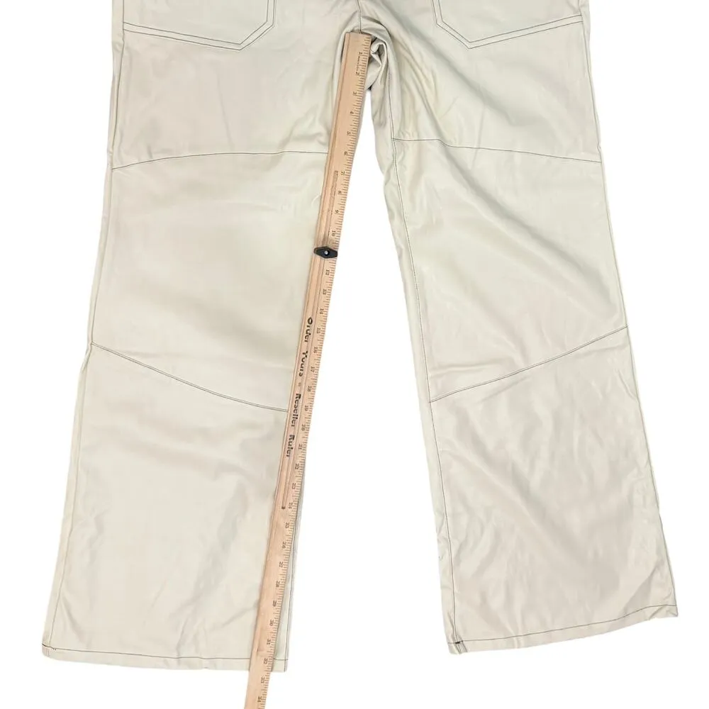 PrettyLittleThing Plus Cream Extreme Wide Leg Vegan Leather Pants sz 16 NEW Tags - Image 4