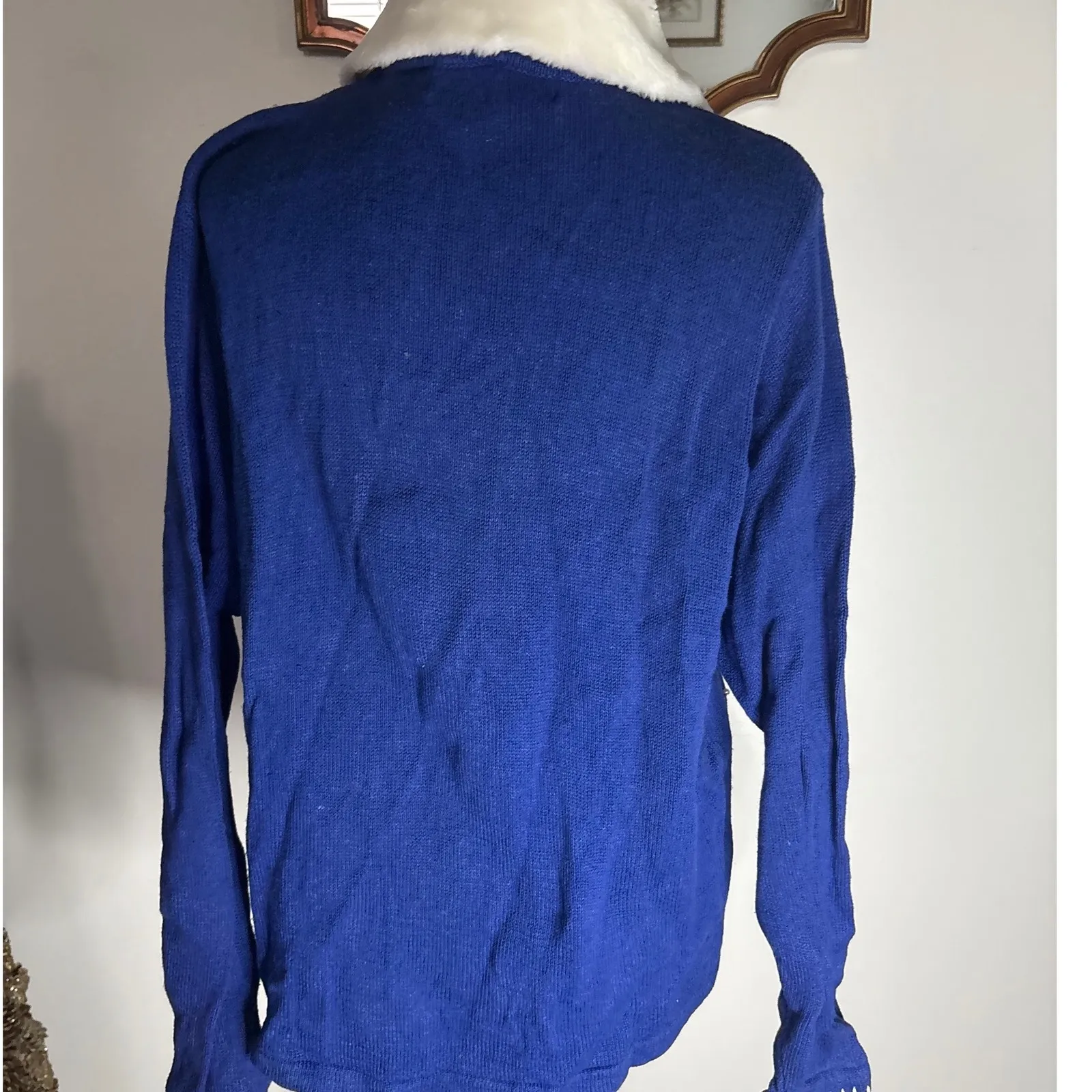 Victoria‎ Jones Womens Cardigan Sweater Blue Snowman Christmas Holiday L Size L - Image 3