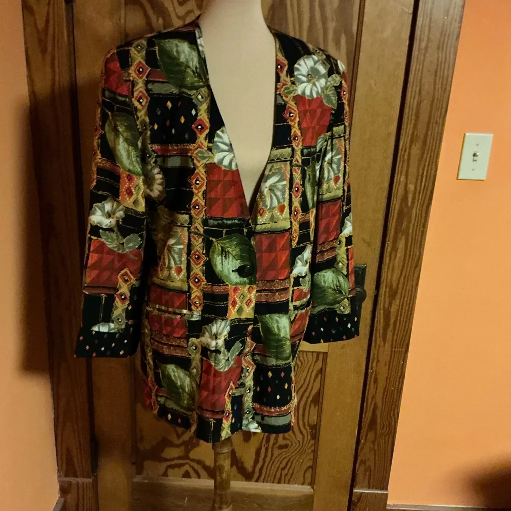 Vtg 80s bright colorful patchwork and floral blazer Size 14 - Image 6