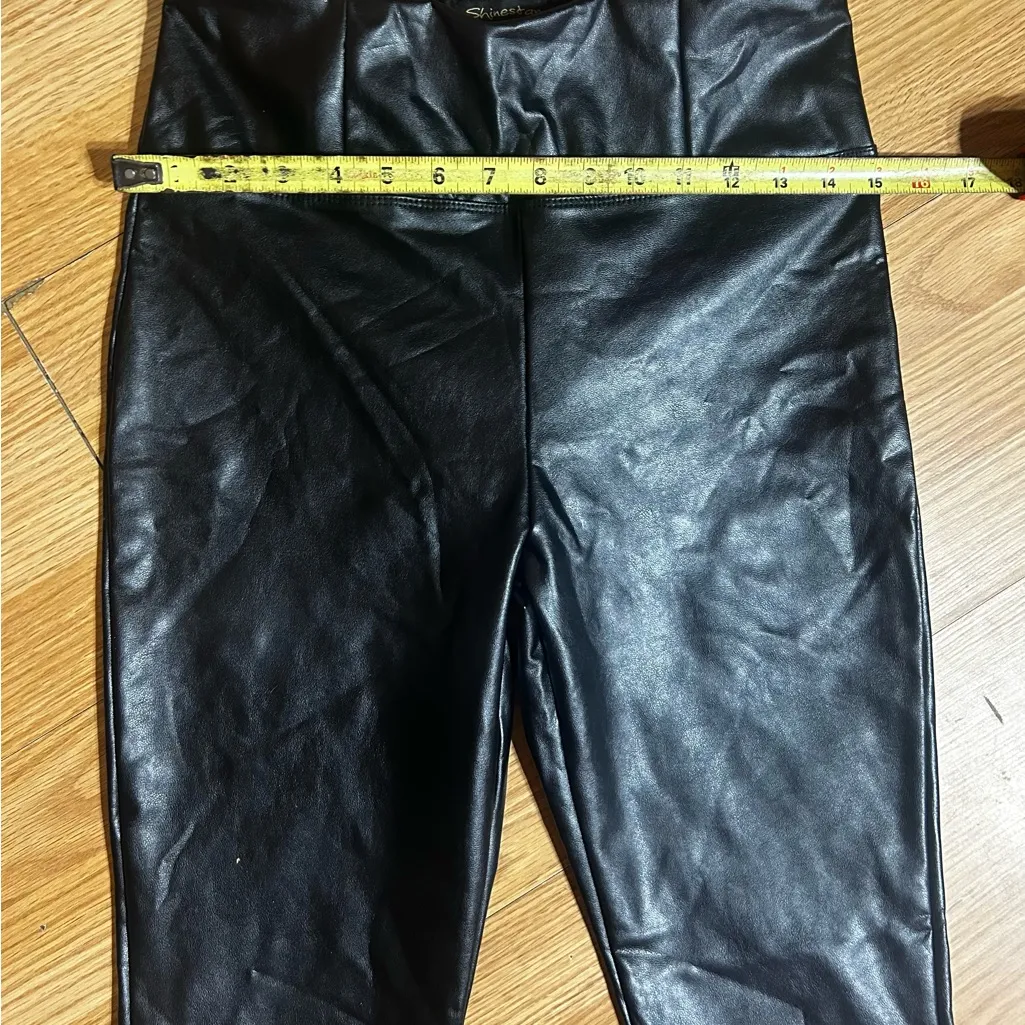 Shinestar Black Flare faux leather Jeans women Medium - Image 5