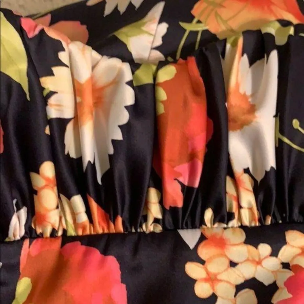 David Meister Floral Bodycon Dress Size 6 Ruched Spaghetti Straps Sweetheart Y2K - Image 3