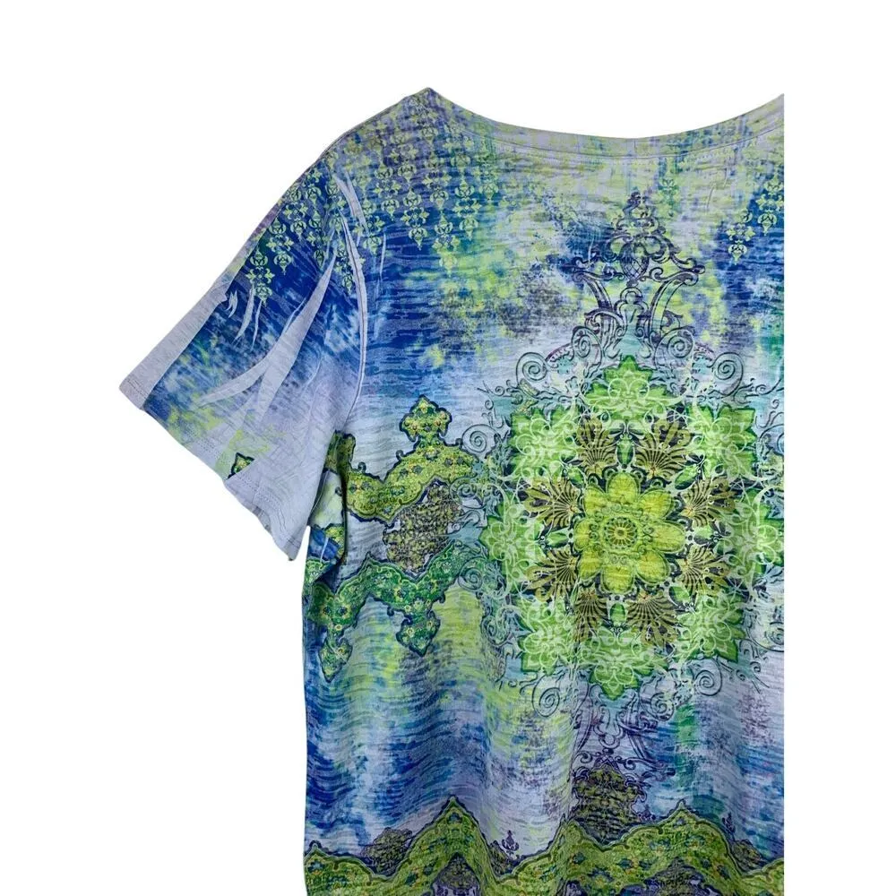 DressBarn Women’s Blue & Green Patterned T-Shirt Sz 1X – Casual Plus Sz Tee Top - Image 3