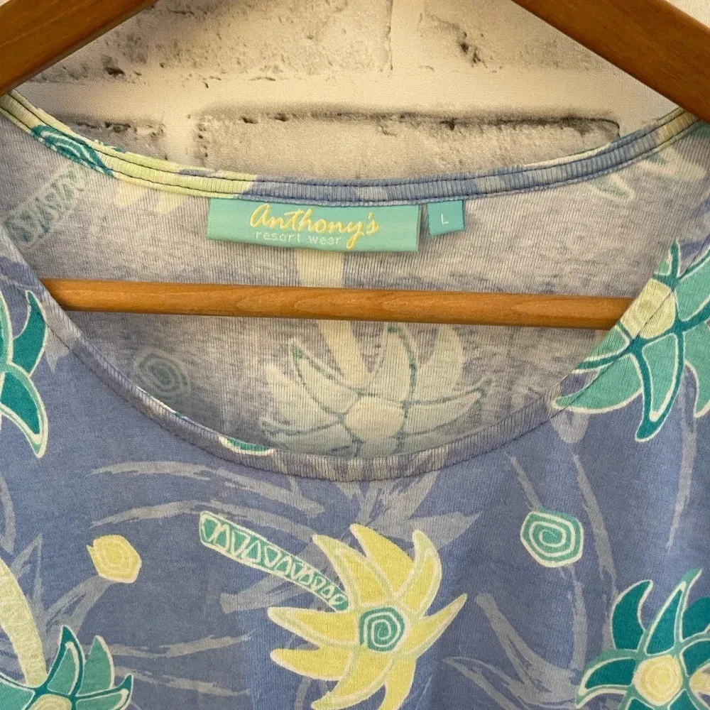 Women’s Anthony’s Resort Wear tropical palm tree tank top Large Blue - Image 2