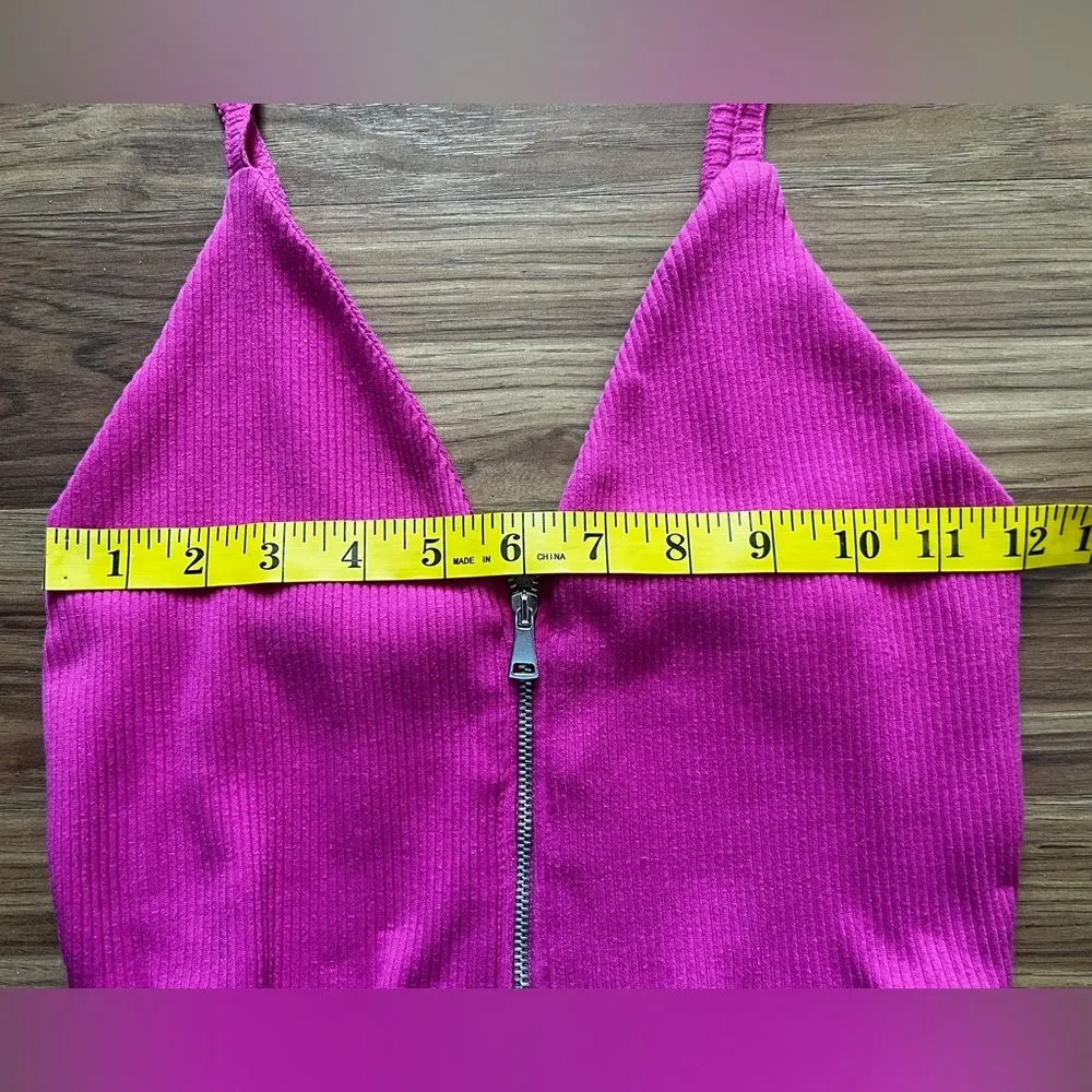 Zara Pink Ribbed Cropped Tank Top Zipper Size M - Image 6