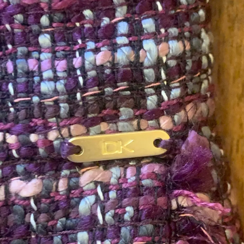 Donna Karan 8 Purple Tweed Textured Blazer Fringe Trim Pockets two Buttons - Image 8