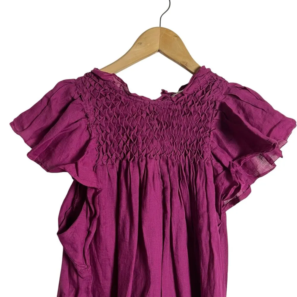 Sea New York Geneva Fuchsia Pink Smocked Short Sleeve Top Size Small Purple - Image 3