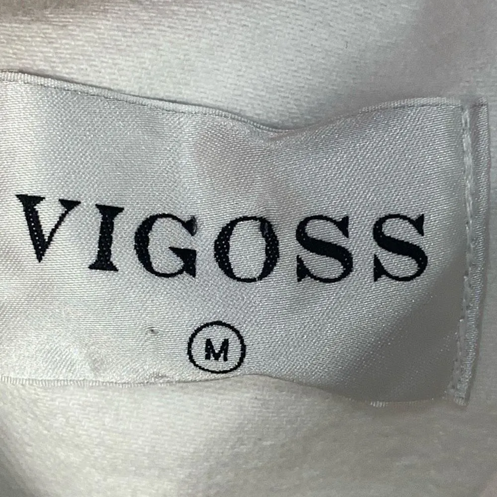 Vigoss white long sleeve, jean denim jacket, size medium - Image 7