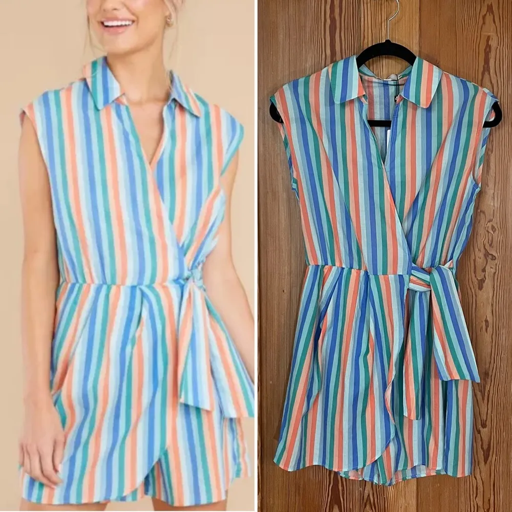 NWT Le Bain par Molly Bracken Blue Honfleur Stripe Wrap Front Jumpsuit - Sz XS - Image 13