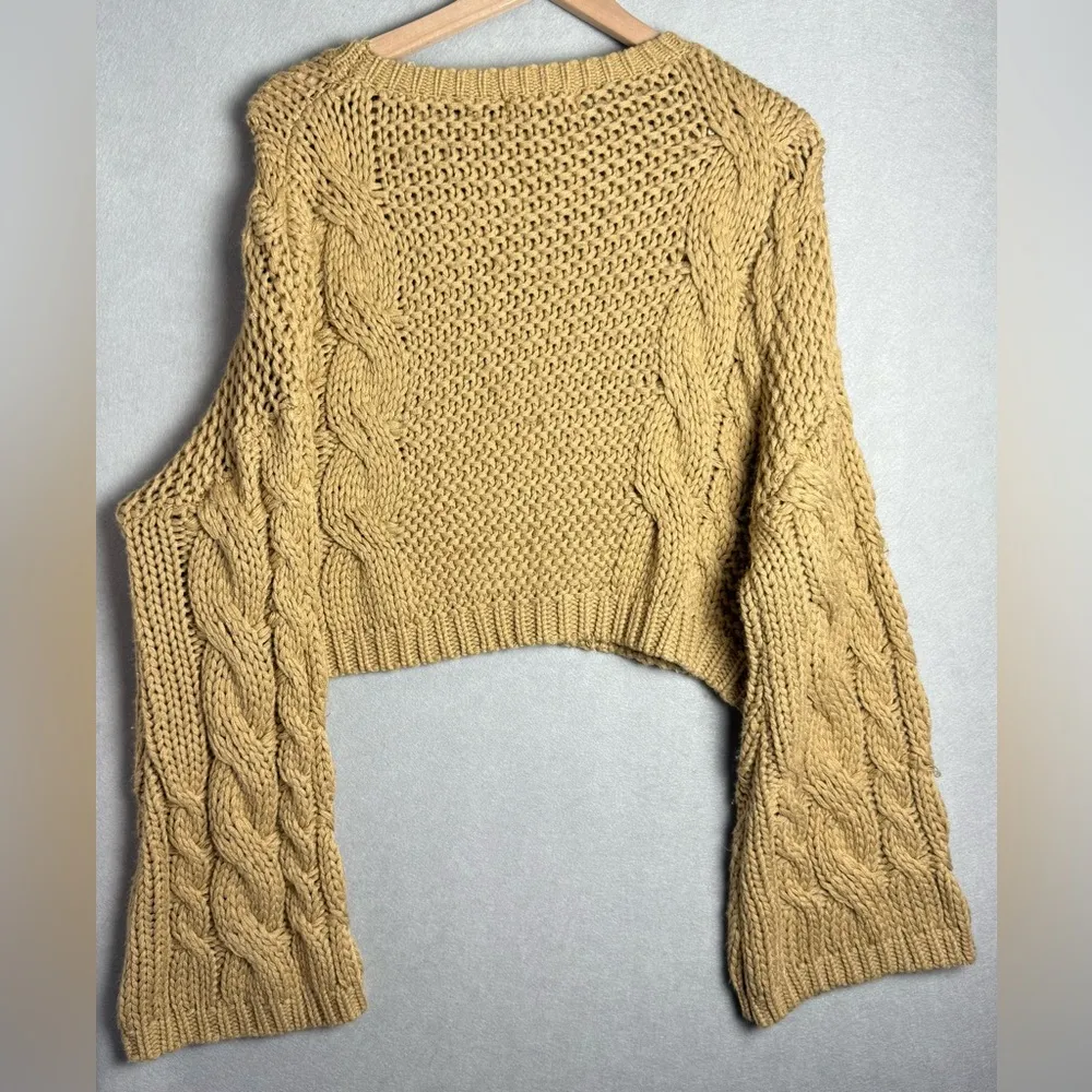 Missguided Women's Cable Knit Crop Top Sweater Mustard Yellow US size 6/8 - Image 2