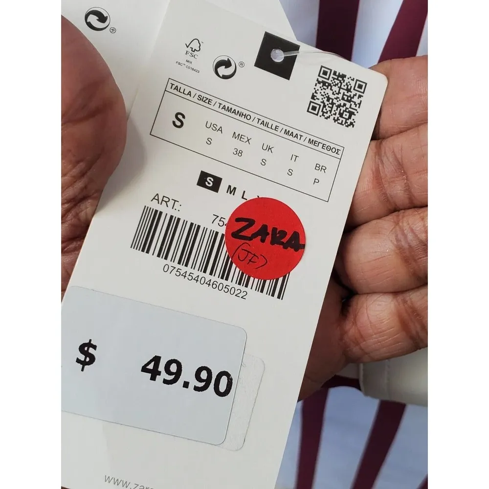 Zara Women's Striped Polyamide Collared Long Sleeve Buttons Down Shirt Size S - Image 8