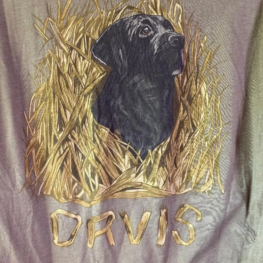 Orvis Tshirt Olive Green Dog Graphic Print Duck Hunting Women s Size M - Image 3