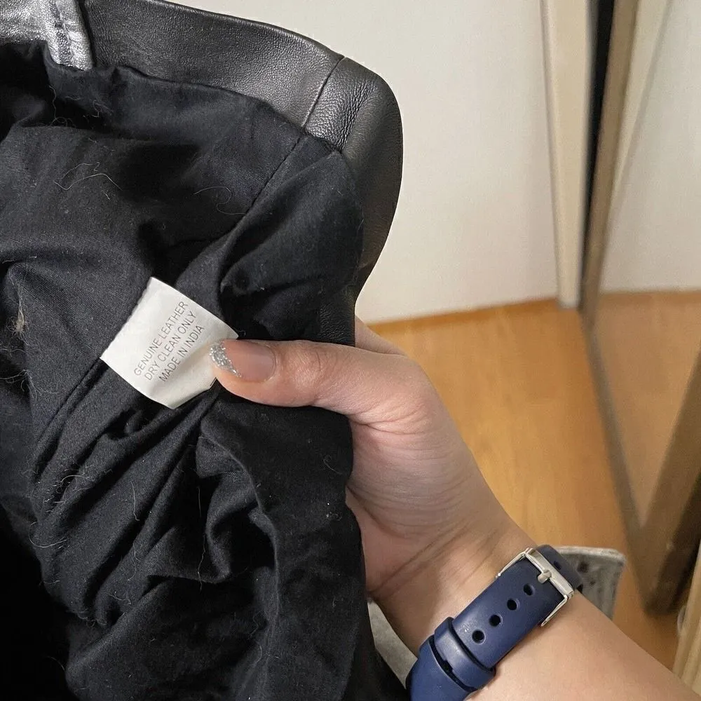 OAK Genuine Leather Black and silver metallic motorcycle riding zip up jacket S - Image 8