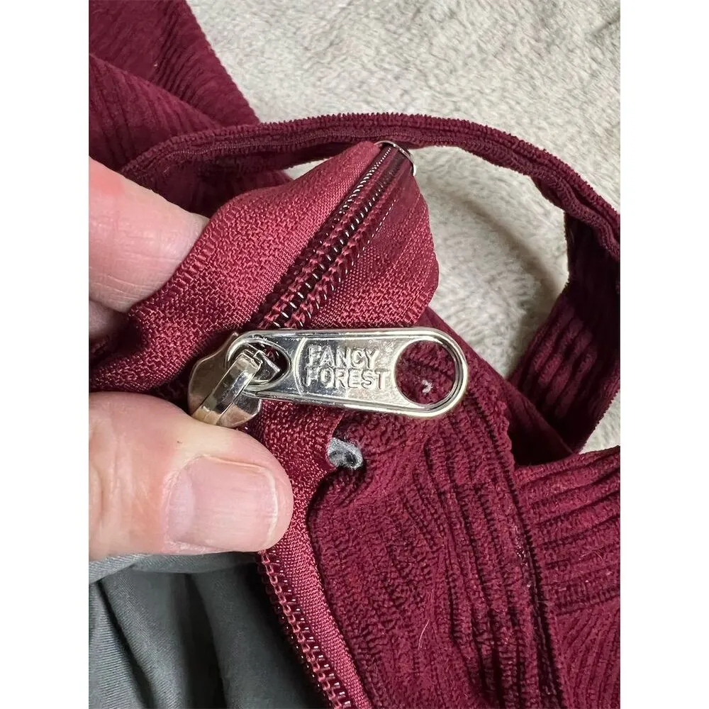 Women's Burgundy Corduroy Tote Bag with Zipper Closure Red - Image 5