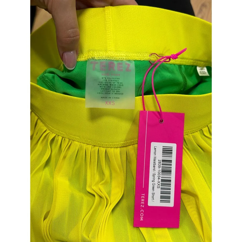 NWT Terez Pull On Pleated Tennis Skirt Lemon and Spring Green Women's Suze XXS - Image 5