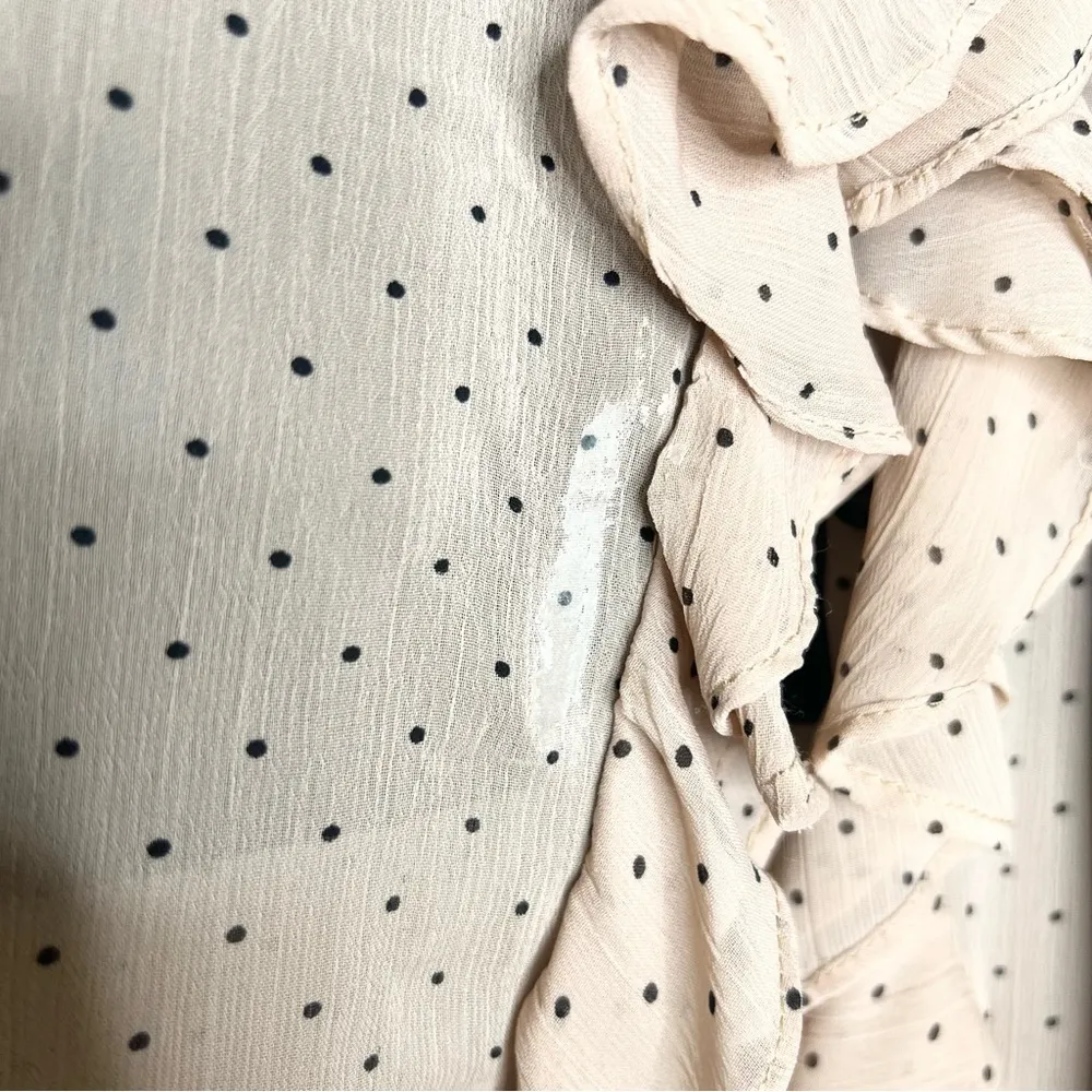 ECI Beige Polka Dot Black & Gold Striped Ruffle Blouse Vest Top Size 12 - Image 7