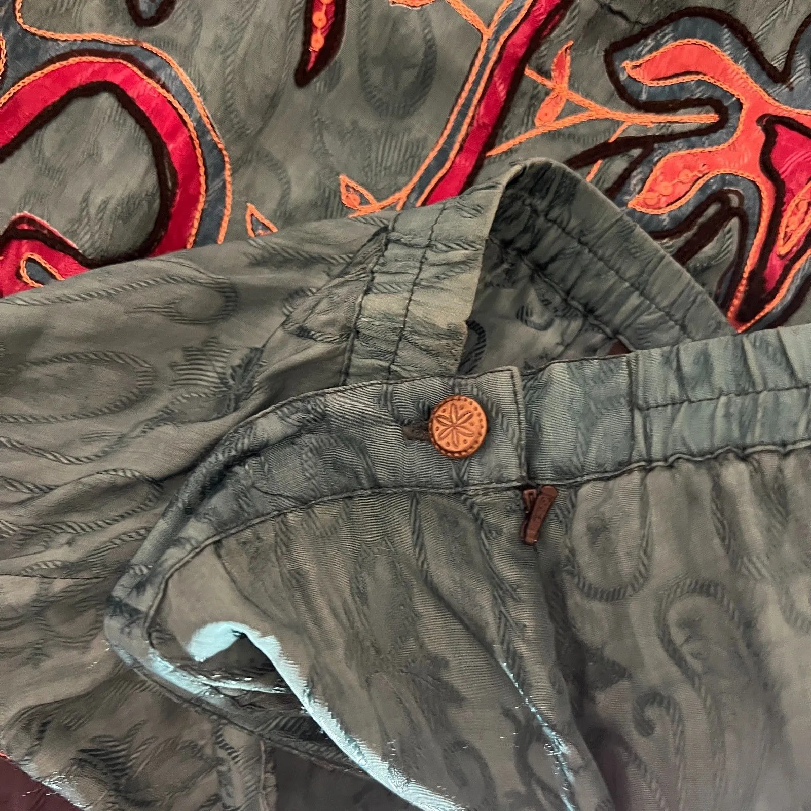 Indigo Moon Boho Teal Copper Rayon Jacquard Skirt XL embroidery Blue - Image 8