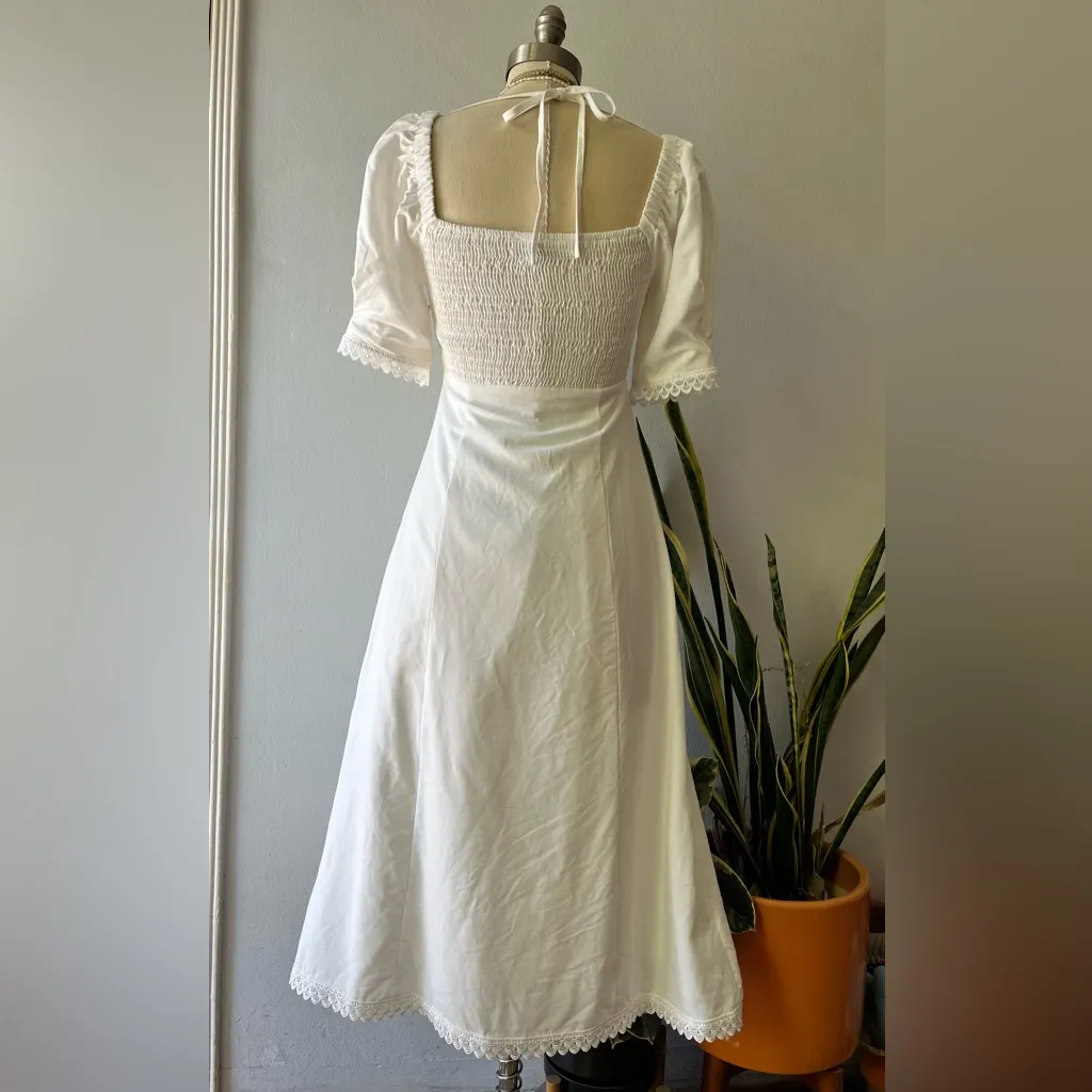 She + Sky•White Cotton Puff-Sleeve Fit & Flare Dress•Size S - Image 4