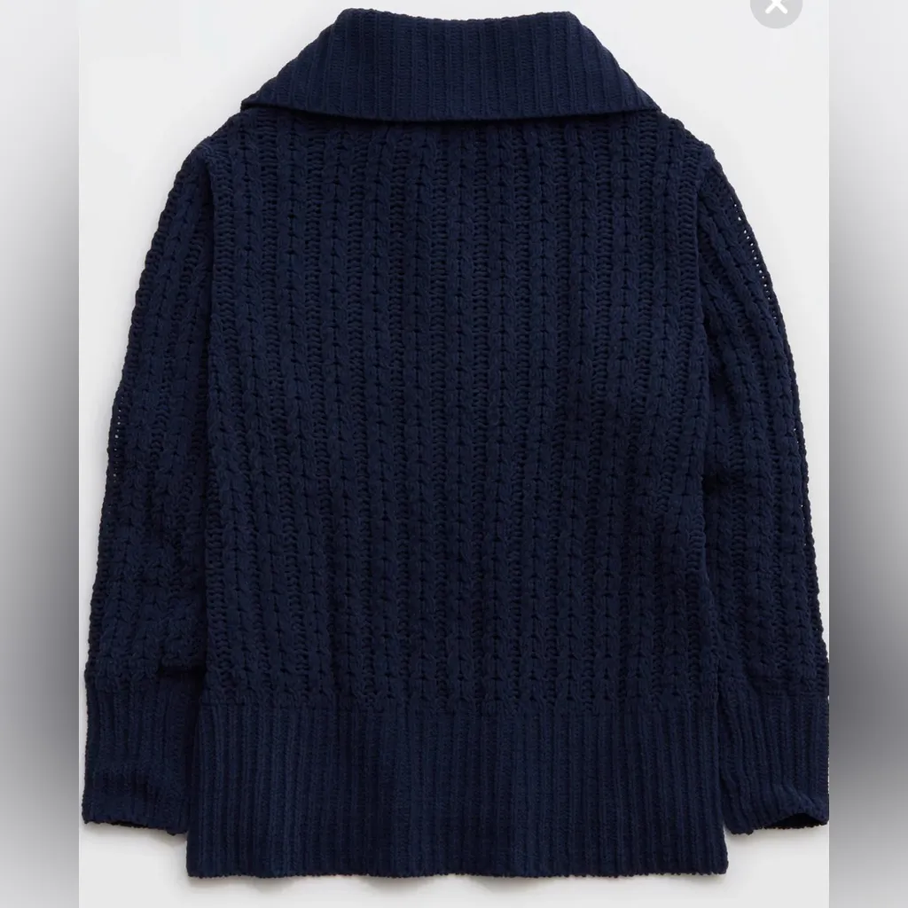 Aerie Cable Car ¼ Zip Sweater Navy Blue Oversized Knit Pullover Size XS NWOT - Image 4