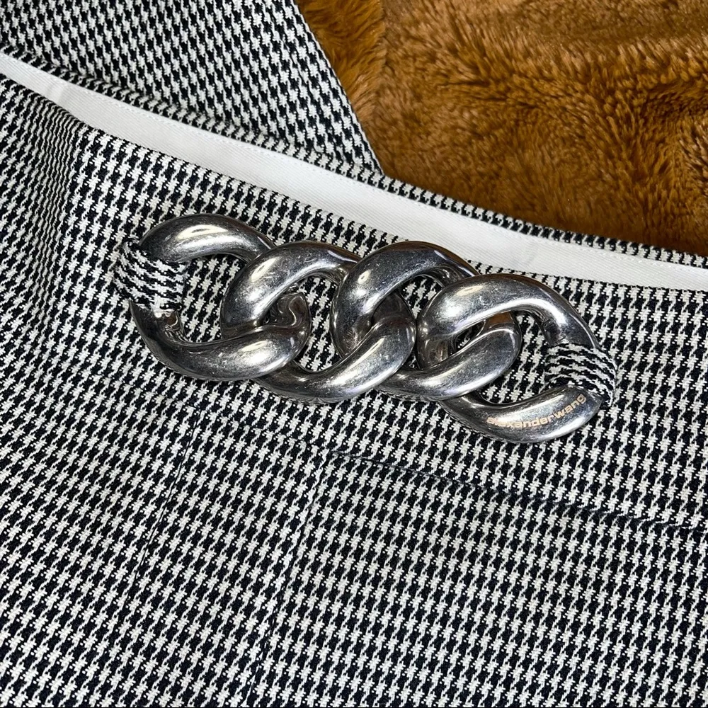 Alexander Wang Chain Embellished Houndstooth Wool Blend Straight Leg Pants - Image 9