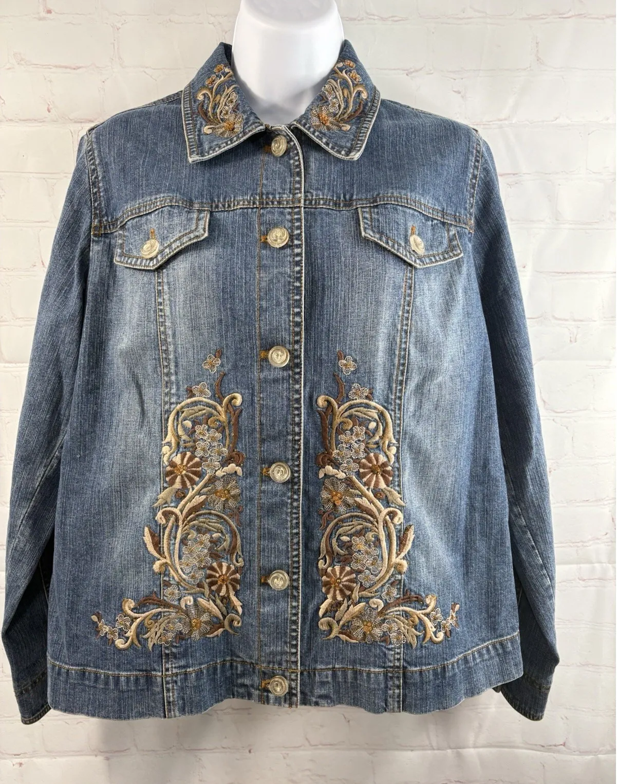 Laura Ashley Denim Jacket Women's Size Small Embroidered Floral Western Boho - Image 1