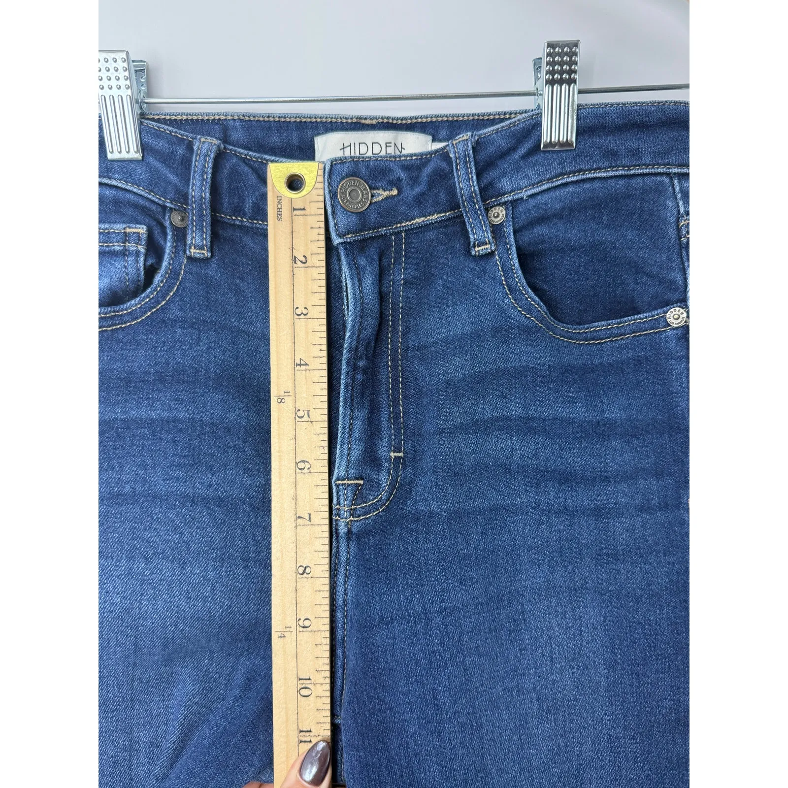 Hidden LA High Rise Straight Jeans Dark Wash Raw Hem Size 26 Stretch - Image 7