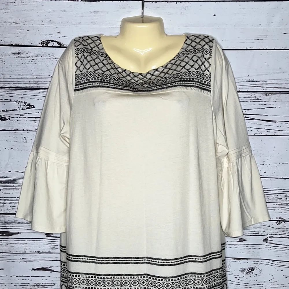 J. Jill NWT Size L Cream & Black Boho Embroidered Peasant Tunic Knit Top Blouse - Image 2