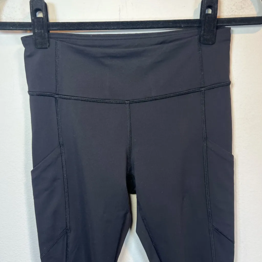 Lululemon Athletica Run Tempo Crop Leggings Ruched Side Black Pockets Women's  4 - Image 2