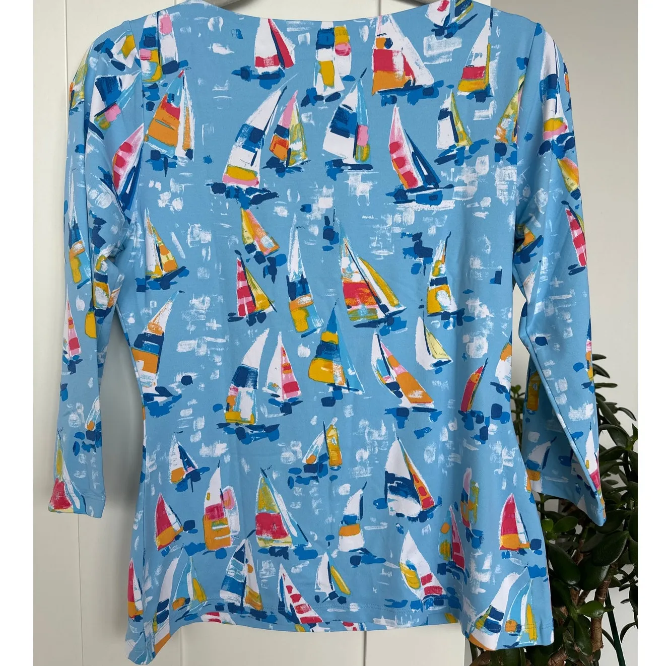 J.McLaughlin Women's Catalina Cloth Wavesong Watercolor Sailboat Top,Size S,EUC - Image 3