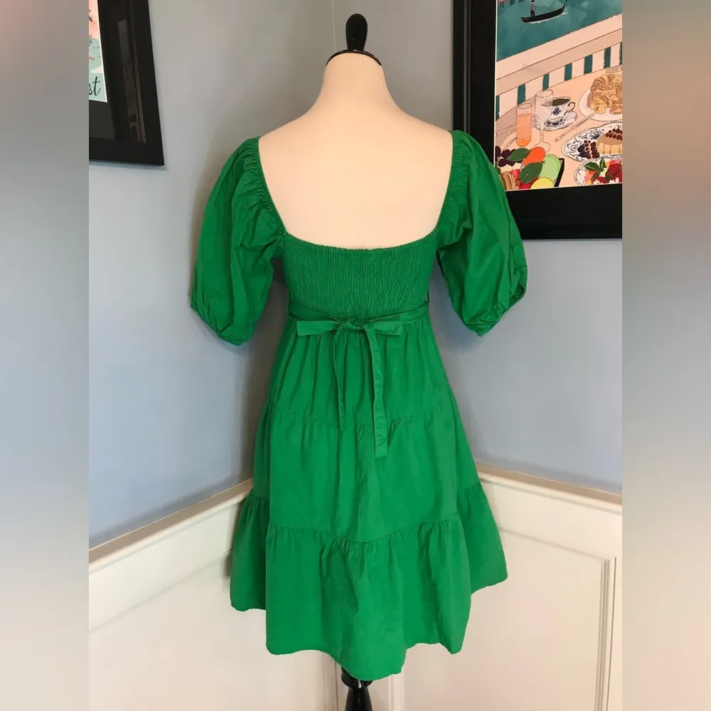 Green Tiered Poof Sleeve Knee Length Dress Sz M Size M - Image 5