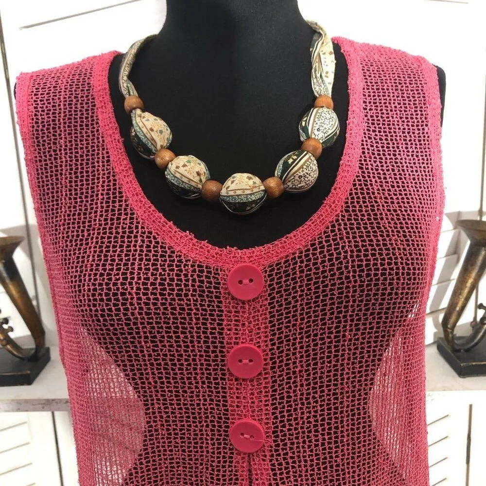 Simply Noelle Beach Cover Up Sheer Mesh Embroidered Appliqué Hot Pink Sz M - Image 6